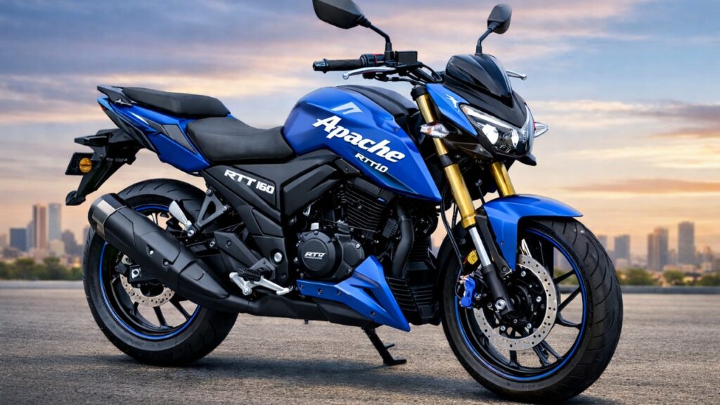 TVS Apache RTR 160 4V 2026 Azul Marino – Reseña del Modelo Top con Motor Potente y Cuota Inicial de ₹20,000